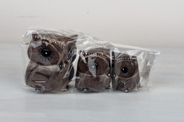 Dřevěná soška sova hnědá 8/7/6cm (set 3ks)