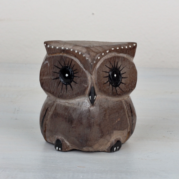 Dřevěná soška sova hnědá 8/7/6cm (set 3ks)