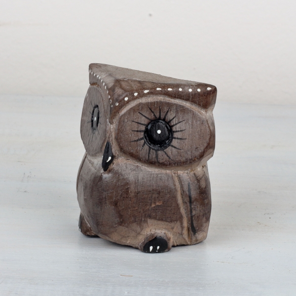 Dřevěná soška sova hnědá 8/7/6cm (set 3ks)