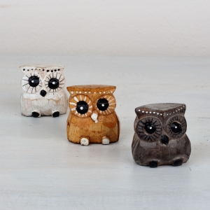 Dřevěná soška sova mix 4cm (set 3ks)