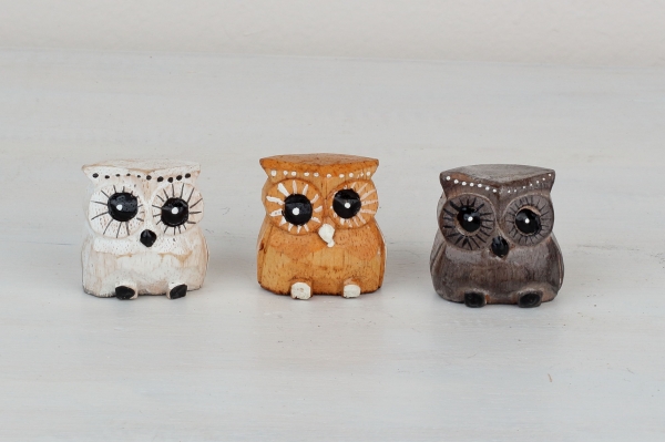 Dřevěná soška sova mix 4cm (set 3ks)