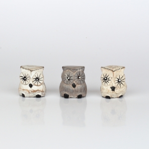 Dřevěná soška sova (sada 3ks) 4cm