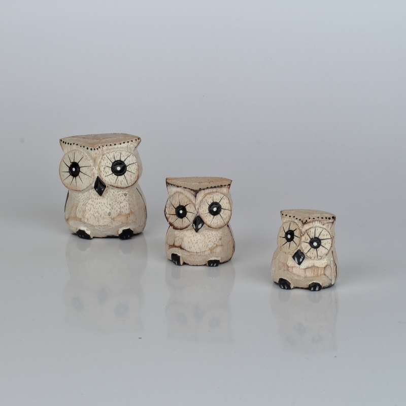 Dřevěná soška sova (sada 3ks) 6/4/3cm