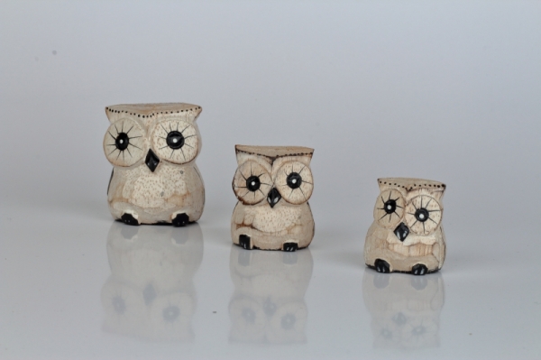 Dřevěná soška sova (sada 3ks) 6/4/3cm