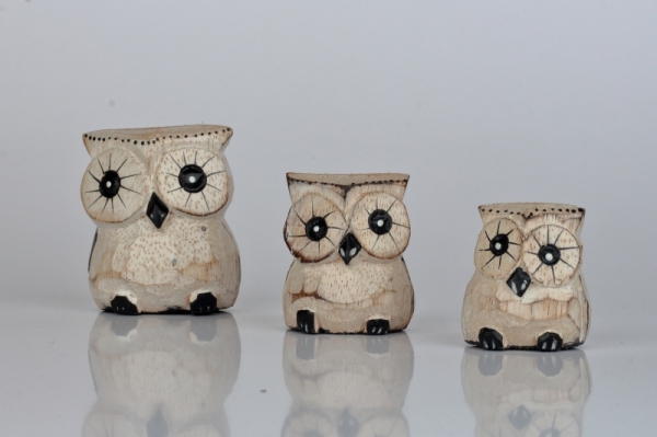 Dřevěná soška sova (sada 3ks) 6/4/3cm