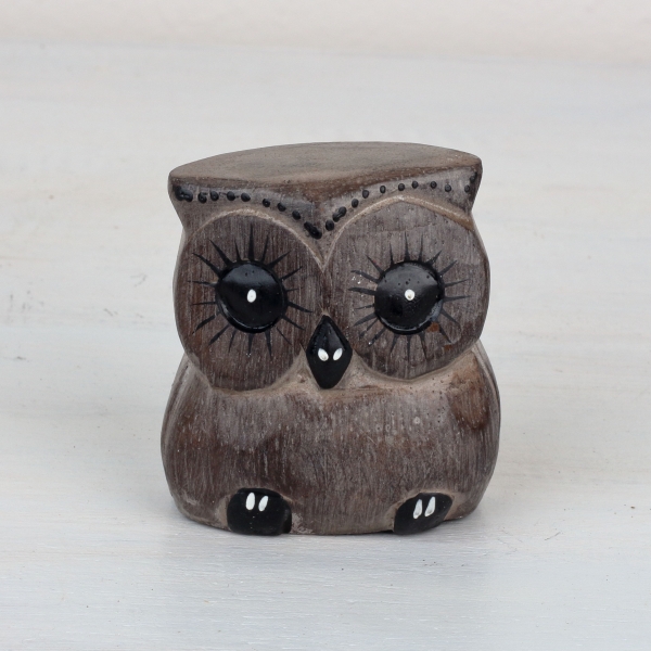 Dřevěná soška sova šedá 6/4/3cm (set 3ks)