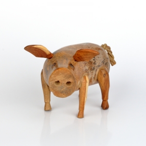 Dřevěná zahradní dekorace prase holé lakované 18x12cm