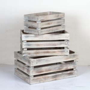 Dřevěné bedýnky bílé s patinou (set 3ks) 54x37x25cm