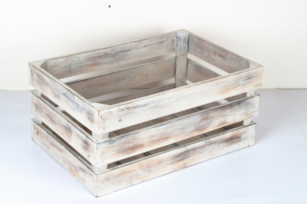 Dřevěné bedýnky bílé s patinou (set 3ks) 54x37x25cm