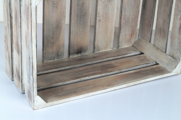 Dřevěné bedýnky bílé s patinou (set 3ks) 54x37x25cm