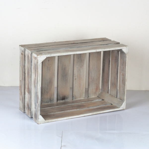 Dřevěné bedýnky bílé s patinou (set 3ks) 54x37x25cm