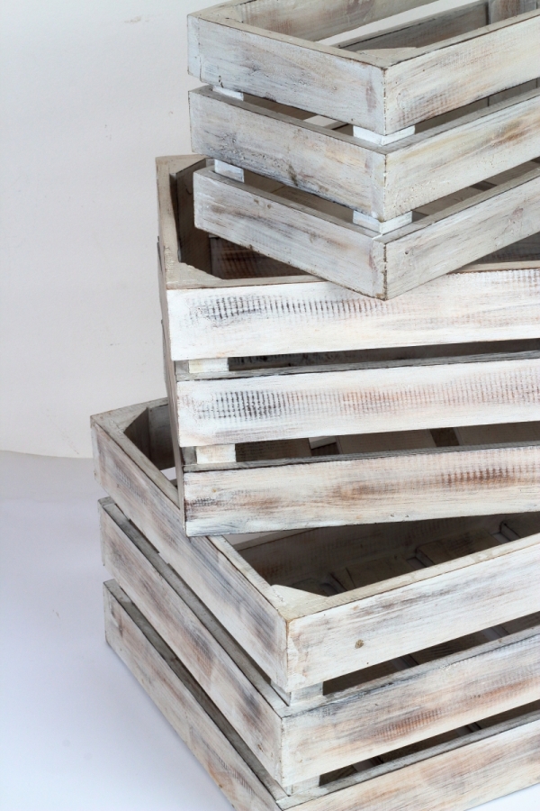 Dřevěné bedýnky bílé s patinou (set 3ks) 54x37x25cm