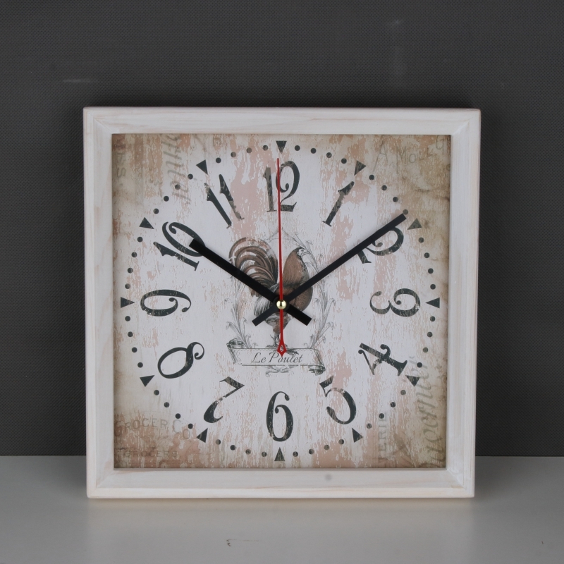 Dřevěné hodiny s kohoutem 21x21cm