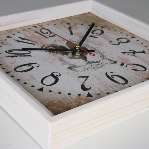 Dřevěné hodiny s kohoutem 21x21cm