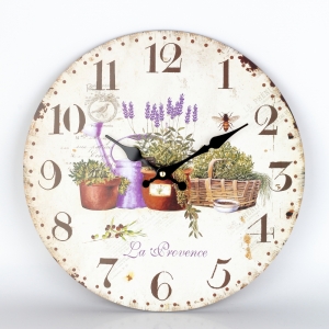 Dřevěné nástěnné hodiny s levandulí La Provence 34cm