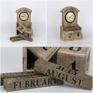 Dřevěné stolní hodiny s kalendářem 23cm