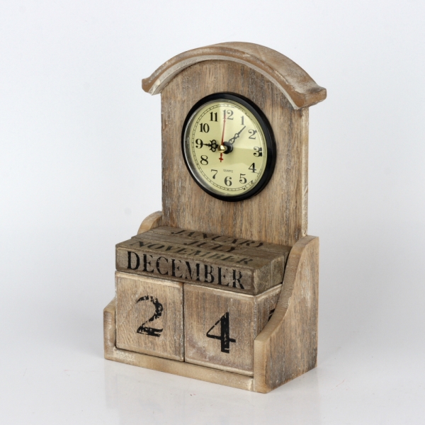 Dřevěné stolní hodiny s kalendářem 23cm