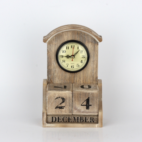Dřevěné stolní hodiny s kalendářem 23cm