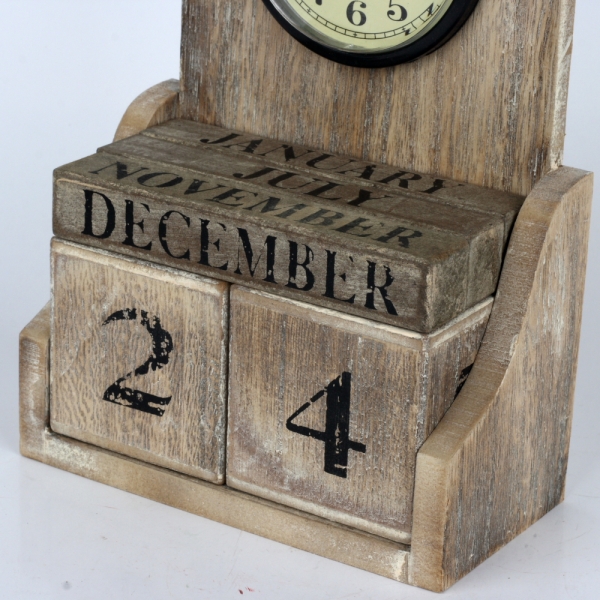 Dřevěné stolní hodiny s kalendářem 23cm