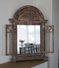 Dřevěné zrcadlo okno s okenicí hnědé 62x93cm