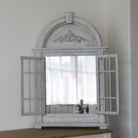 Dřevěné zrcadlo okno s okenicí šedé 62x93cm
