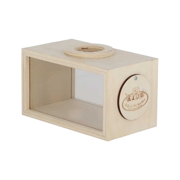 Dřevěný box na pozorování hmyzu pro děti s lupami 3× a 5× – 18 cm