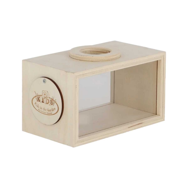 Dřevěný box na pozorování hmyzu pro děti s lupami 3× a 5× – 18 cm