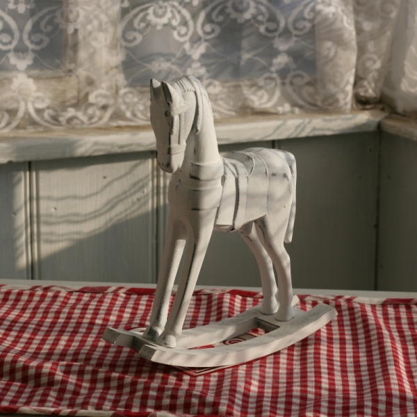 Dřevěný houpací kůň bílý 23x14cm