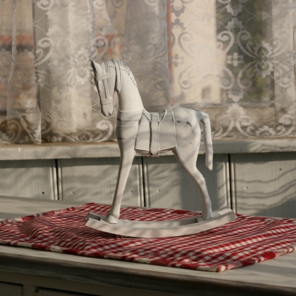 Dřevěný houpací kůň bílý 23x14cm