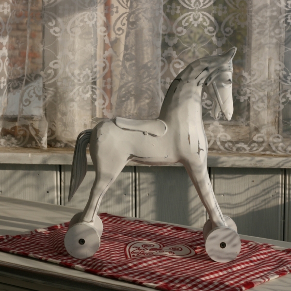 Dřevěný houpací kůň bílý 30x34cm