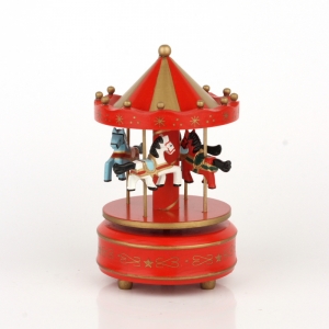 Dřevěný hrací kolotoč červený 19cm