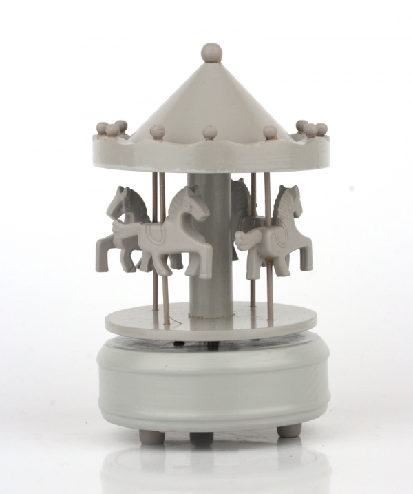 Dřevěný hrací kolotoč šedý 19cm