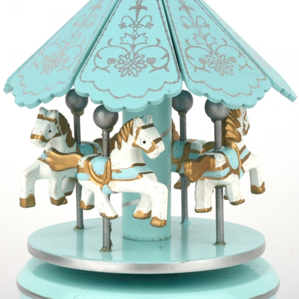 Dřevěný hrací kolotoč tyrkys 19cm