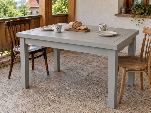 Dřevěný jídelní stůl na chatu a krytou terasu – šedý 120 × 70 cm