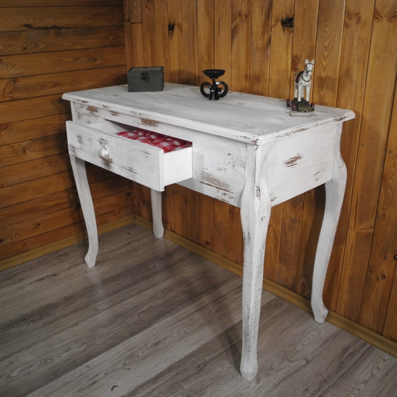 Dřevěný konzolový stolek vintage bílý 76x98x45cm