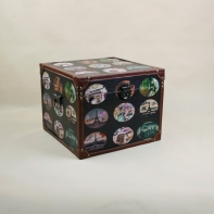 Dřevěný kufr potisk světových měst 35cm