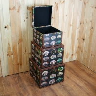 Dřevěný kufr potisk světových měst 35cm