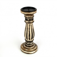 Dřevěný masivní svícen s patinou 31cm