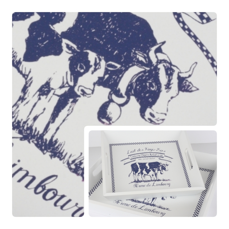 Dřevěný podnos LAIT DE VACHE 40x40/30x30cm (sada 2ks)