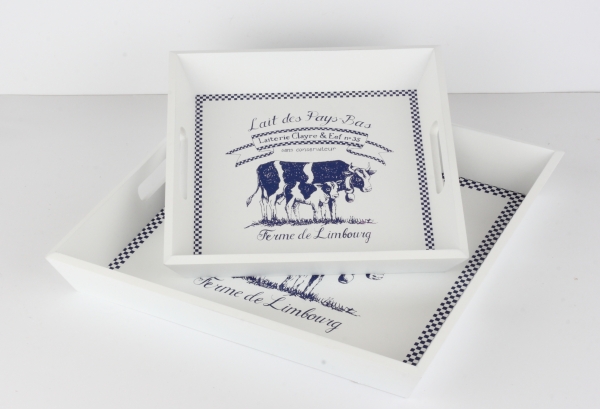 Dřevěný podnos LAIT DE VACHE 40x40/30x30cm (sada 2ks)