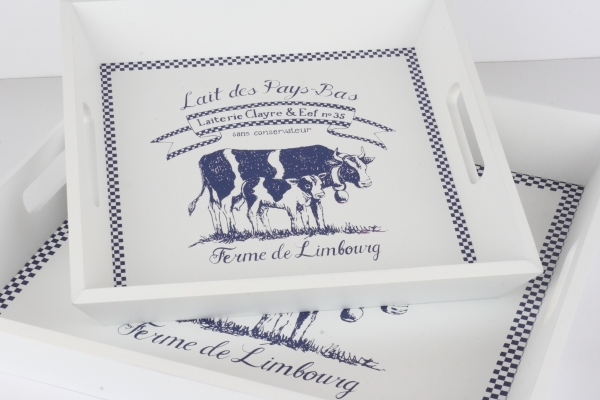 Dřevěný podnos LAIT DE VACHE 40x40/30x30cm (sada 2ks)