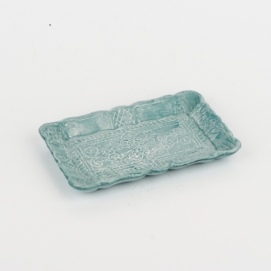 Dřevěný podnos s ornamentem zelený 19x12x2cm