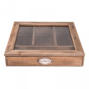 Dřevěný příborník s proskleným víkem 30x30x8cm