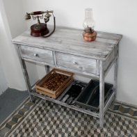 Dřevěný stůl hnědý se zásuvkou 90×77×41cm