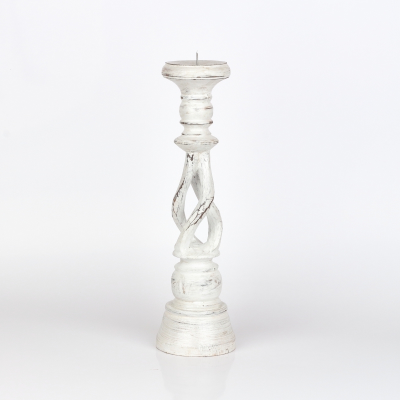 Dřevěný svícen bílý s patinou 35cm