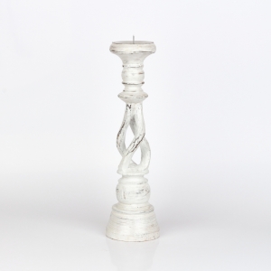 Dřevěný svícen bílý s patinou 35cm