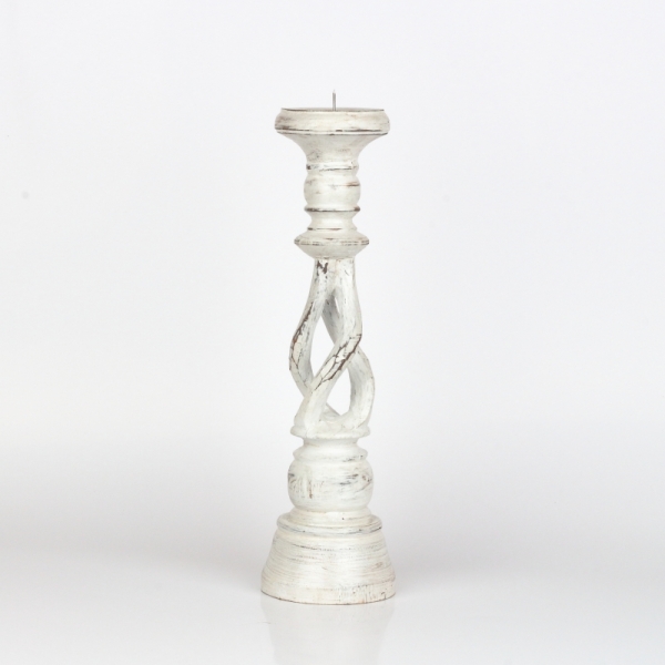 Dřevěný svícen bílý s patinou 35cm