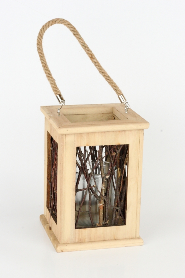 Dřevěný svícen / lucerna z větviček tmavý 23x17cm