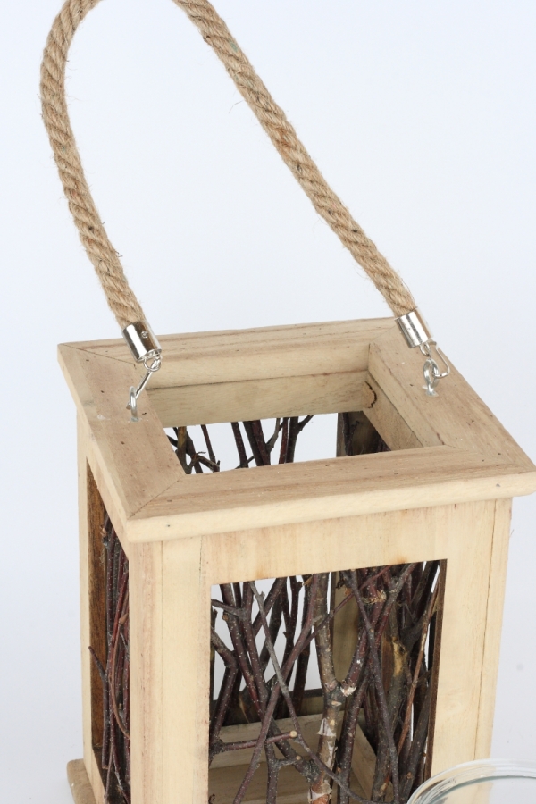 Dřevěný svícen / lucerna z větviček tmavý 23x17cm