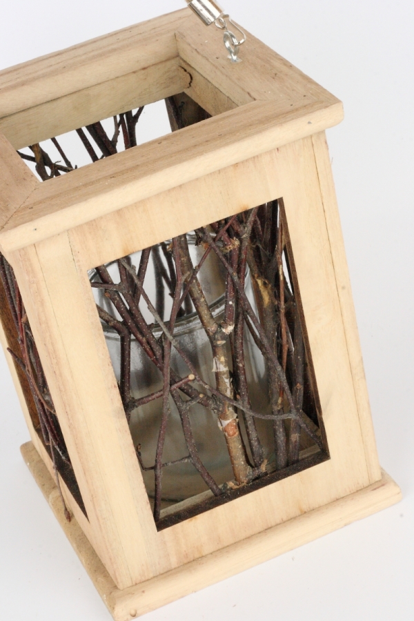 Dřevěný svícen / lucerna z větviček tmavý 23x17cm